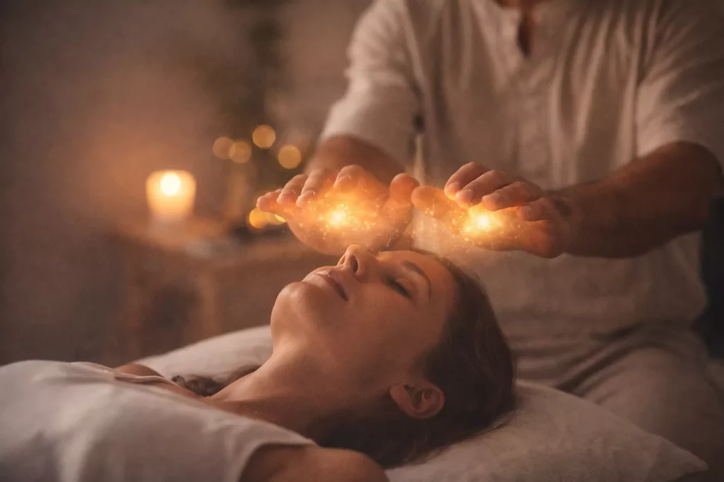 un praticien en énergétique faisant un soin